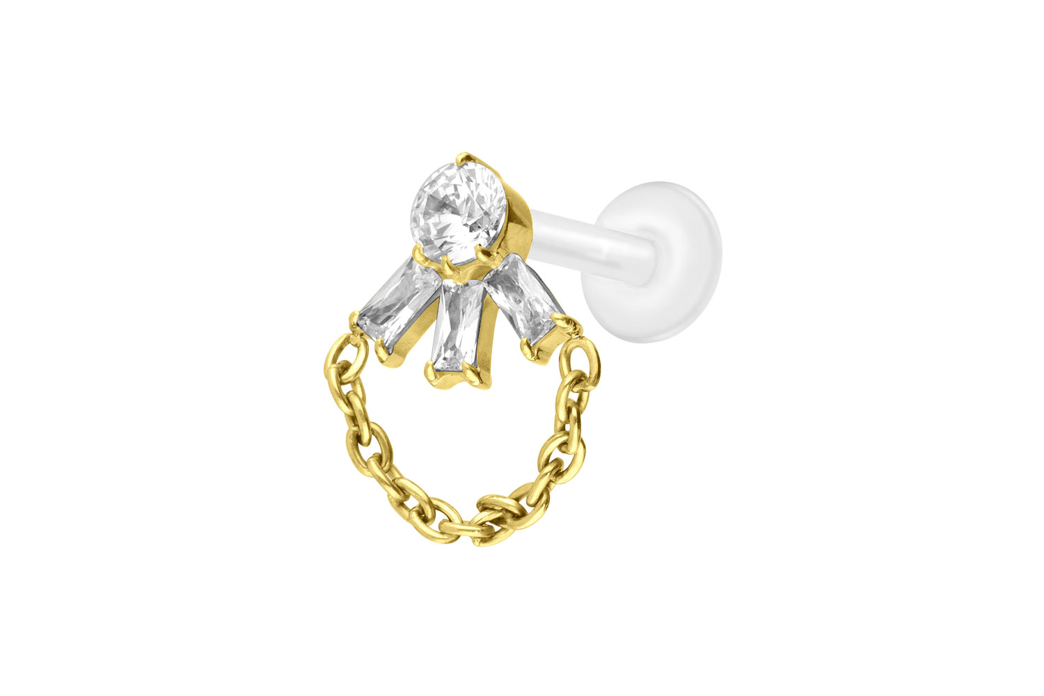 PTFE Labret Piercing mit Innengewinde + Titan-Aufsatz LOTUSBLÜTE + KETTE